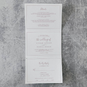 Convite Com Dobra Tripla Foto Dourada minimalista casada tudo em uma só