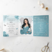 Foto Elegante Aqua Turquoise Teal Silver Quince