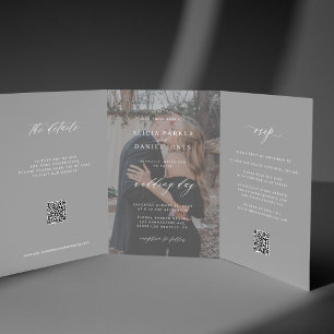 Convite Com Dobra Tripla Foto legista do casamento moderno RSVP detalha o c