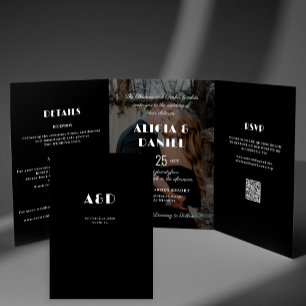 Convite Com Dobra Tripla Foto moderna - preto e branco - detalhes do rsvp c