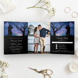 Convite Com Dobra Tripla Fotos de Casamento de Casal Romântico da Galáxia A