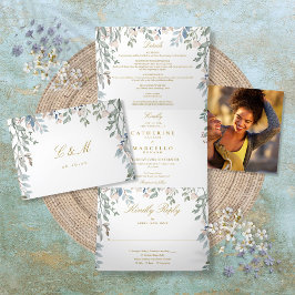 Convite Com Dobra Tripla Fotos de Monograma de Flores Silvestres Casamento