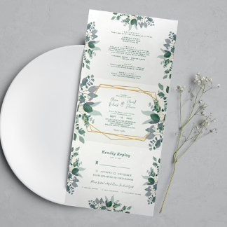 Convite Com Dobra Tripla Frame Geométrico Elegante verde | Casamento fotogr