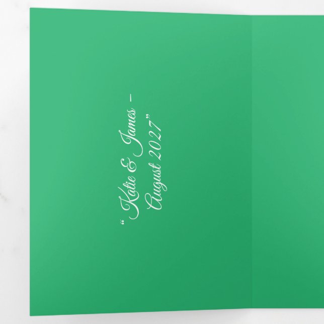 Convite Com Dobra Tripla Fundo Verde de Casa - Design de Casamento (Dentro primeiro)