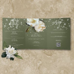 Convite Com Dobra Tripla Gardenias Brancas Modernas no Casamento de Sage Sp<br><div class="desc">Apresentando nosso convite encantador de casamento. Delicadamente feito em um pano de fundo verde sábio, este convite exude a elegância moderna com um toque de capricho. Adorada com estrelas cintilantes e sotaques reluzentes, captura a magia de uma solteira de jardim estrelado ou de uma cerimônia de férias encantada. As pétalas...</div>
