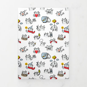 Convite Com Dobra Tripla Gatos engraçados, leite e magia.