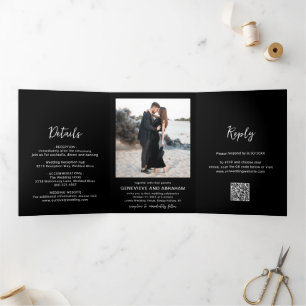 Convite Com Dobra Tripla Genevieve Black Photo Modern Wedding