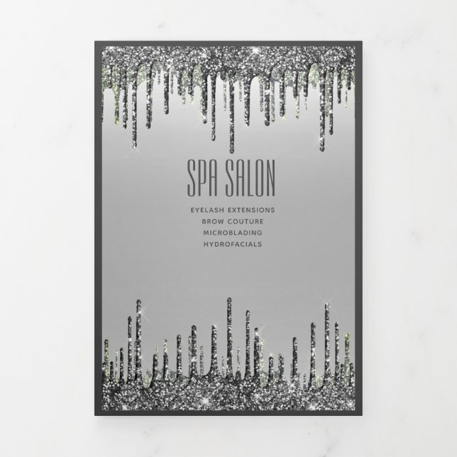 Convite Com Dobra Tripla Girly Silver Glitter Duplo Coloca Folheto de Salão (Cobrir)