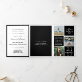 Convite Com Dobra Tripla Graduação de 5 Fotos em Caixas de Diversão Pretas