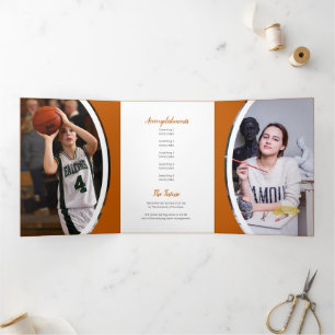 Convite Com Dobra Tripla Graduação de Foto Curva Laranja Queimada Três