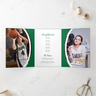 Convite Com Dobra Tripla Graduação de Foto em Curvas Verde Três