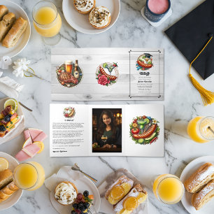 Convite Com Dobra Tripla Graduação de Tema Rustic Gingham & Grill