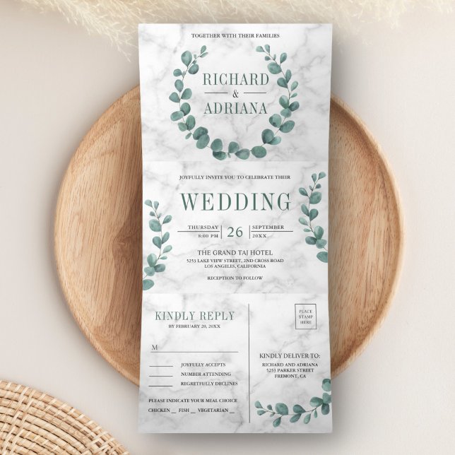 Convite Com Dobra Tripla Grinalda de Eucalipto Simples para Casamento em Má (Criador carregado)