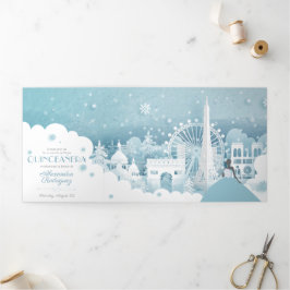 Convite Com Dobra Tripla Ice Blue Winter in Paris Quinceañera Tri-Fold Invi