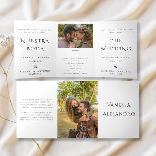 Convite Com Dobra Tripla Inglês e Espanhol Nossa Boda Casamento Bilíngue