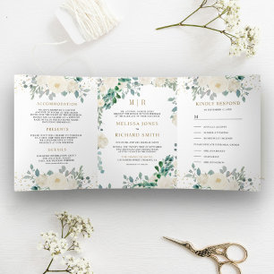Convite Com Dobra Tripla Ivory Floral Sage Green deixa tudo em um casamento