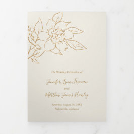 Convite Com Dobra Tripla Ivory Line Art Floral Elegant Wedding