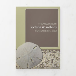 Convite Com Dobra Tripla Lace de areia dólar, Casamento de praia de Vintage