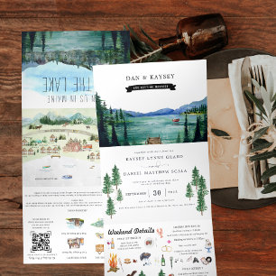 Convite Com Dobra Tripla Lakeside Campground Resort   Casamento Ilustrado