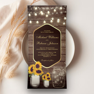 Convite Com Dobra Tripla Lâmpada de Corda com Jarro de Pedreiro de Girassol