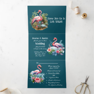 Convite Com Dobra Tripla Las Vegas Pink Flamingos