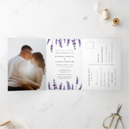 Convite Com Dobra Tripla Lavanda floral elegante Tudo em um casamento