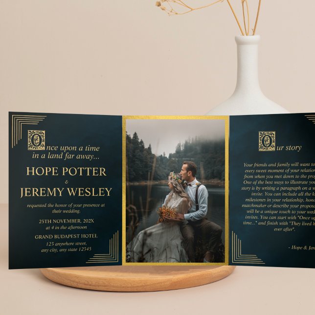 Convite Com Dobra Tripla Leitura Branca Livro Dourado Emerald Magical (Criador carregado)