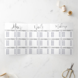 Convite Com Dobra Tripla Logotipo Simples Prata Branca Lista de Preços Spa