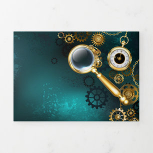 Convite Com Dobra Tripla Lupa no estilo Steampunk