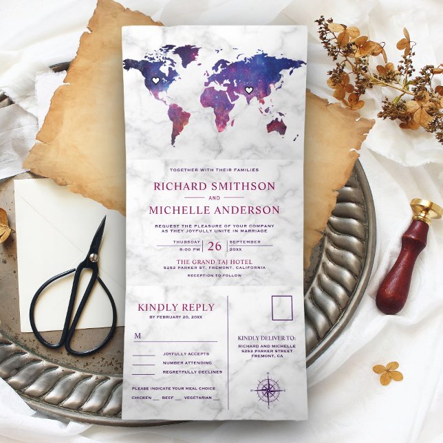 Convite Com Dobra Tripla Mapa Mundial da Galáxia Marinha Branca - Todos em  (Criador carregado)