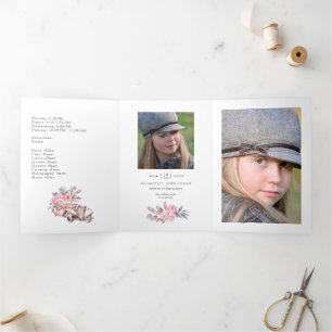 Convite Com Dobra Tripla Marinho e Branco com Quinceañera Floral de Silver 