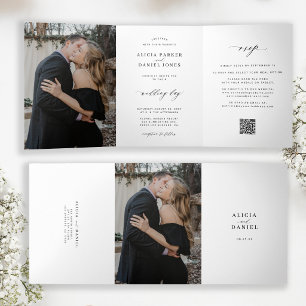 Convite Com Dobra Tripla Minimalista 2 foto preto e branco casamento RSVP Q