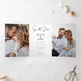 Convite Com Dobra Tripla Mínimo e Chic | Foto Casamento Salvar Data