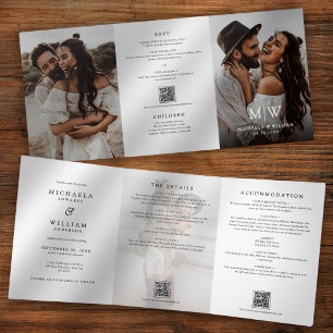 Convite Com Dobra Tripla Modern All In One Detalhes RSVP Casamento de Códig