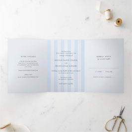 Convite Com Dobra Tripla Modern Blue Stripes Elegant Wedding