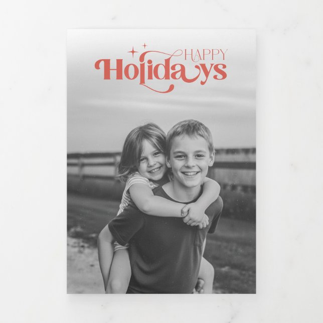 Convite Com Dobra Tripla Modern Children Photo Collage Christmas Holiday (Cobrir)