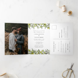 Convite Com Dobra Tripla Modern Olive Branch Tudo em um casamento