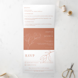 Convite Com Dobra Tripla Modern Terracotta Boho Floral