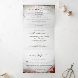 Convite Com Dobra Tripla Moderno Aquarela Abstrata Terra Rosa Rosa Casament