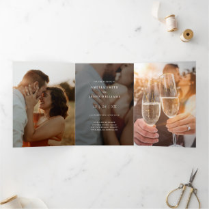 Convite Com Dobra Tripla Moderno preto Salve a data da tipografia de fotos 