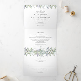 Convite Com Dobra Tripla Monograma de Fotografia de Casamento com Vegetação