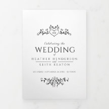 Monograma folha coração negro casamento branco tud