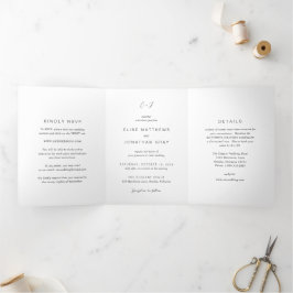 Convite Com Dobra Tripla Monograma Preto e Branco Casamento Elegante
