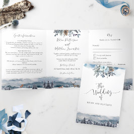 Convite Com Dobra Tripla Montanha, Destino da Floresta, Casamento com RSVP