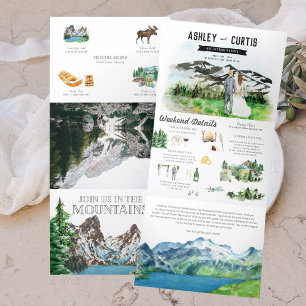 Convite Com Dobra Tripla Montanha Nevada Escarpada   Casamento Ilustrado