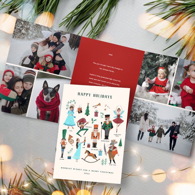 Convite Com Dobra Tripla Natal da família Nutcracker (Nutcracker Family Photo Christmas Tri-Fold Invitation)