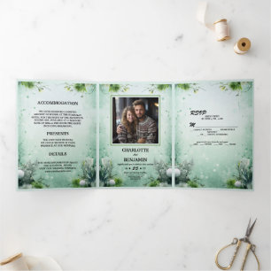Convite Com Dobra Tripla Natal Inverno Verde Lima Minimal Personalizado