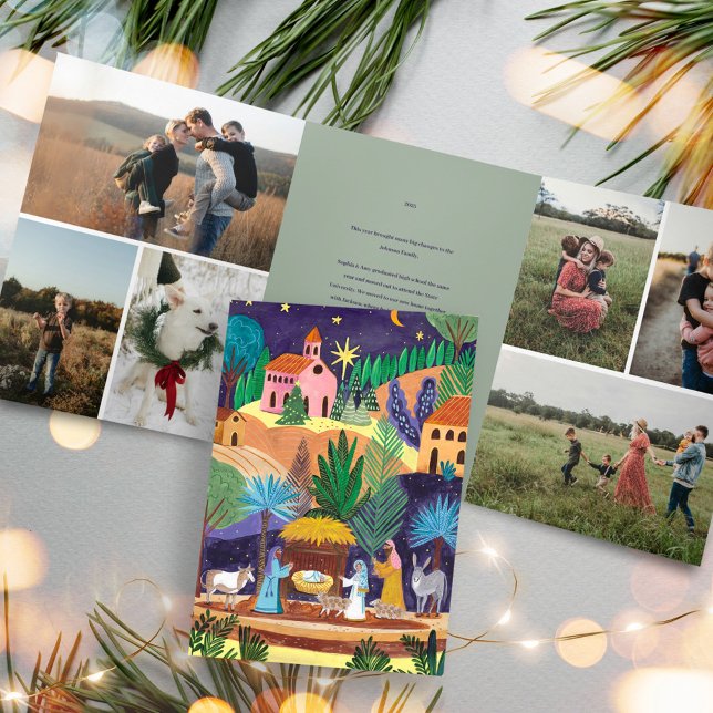 Convite Com Dobra Tripla Nativity Scene Religious Family Photo Christmas (Nativity Scene Religious Family Photo Christmas Tri-Fold Invitation)
