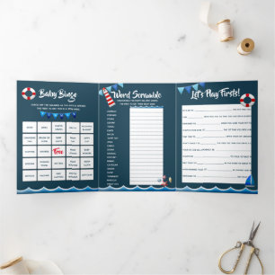 Convite Com Dobra Tripla Navio de farol náutico, navio-mar, marinheiros, pr