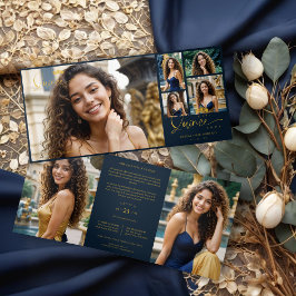 Convite Com Dobra Tripla "Navy Blue Quinceañera Invitations" "Trendy Quince